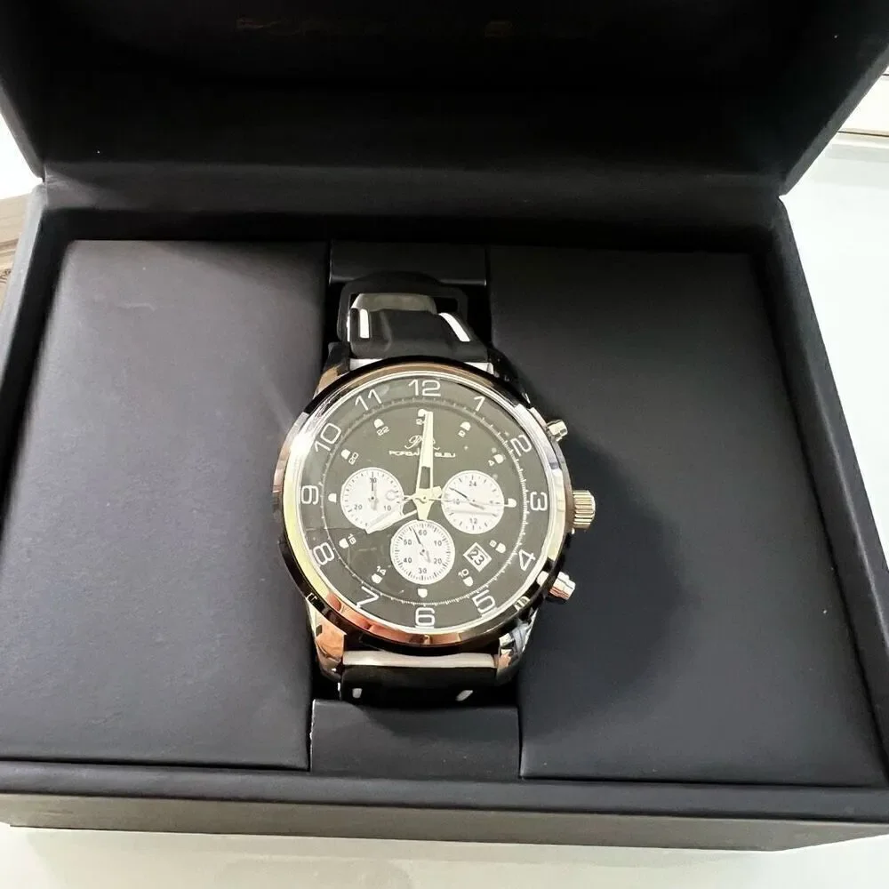 Porsamo Bleu Arthur Men's Chronograph Black Silver Silicone Quartz Wrist Watch